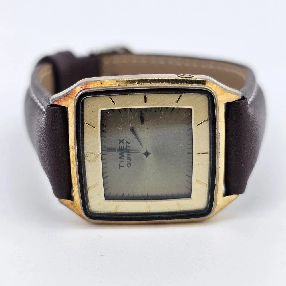 VTG‎ Timex Illusion Digital Men Watch 28MM New Brown Leather Bands New Battery